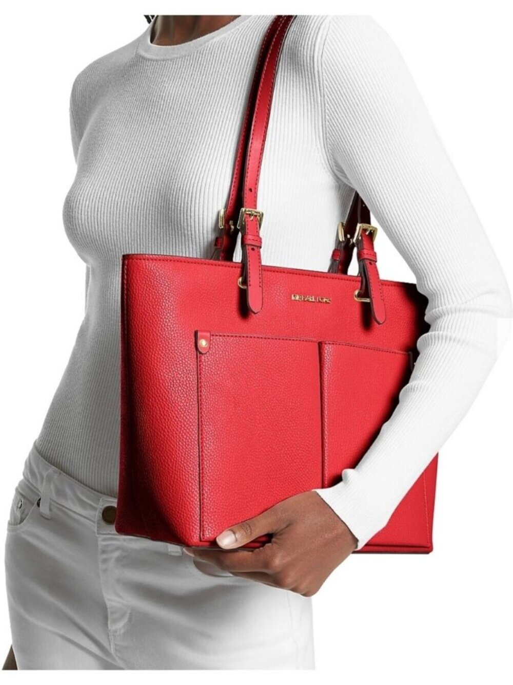 NWT Michael Kors Jet Set Medium Pocket Tote Bag - Bright Red